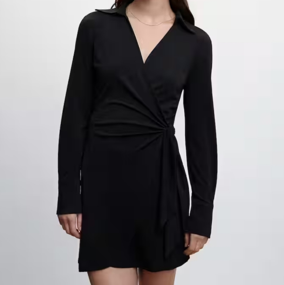 NWT Black collared shirt wrap dress size 2